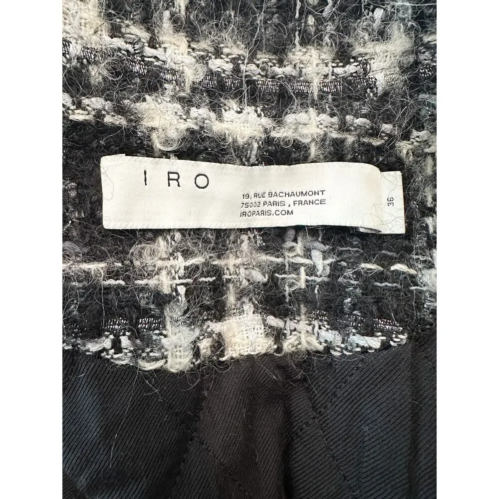 IRO Black Plaid Mohair Wool Blend Coat 36